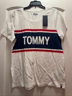 NEED GONE -Tommy Hilfiger White Tee with Navy Panel and Red Stripes